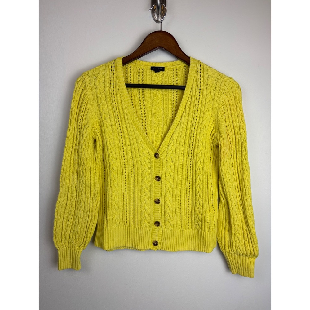 Talbots Cardigan S Yellow Cable Knit Preppy V-Neck Cotton Button Sweater Fall